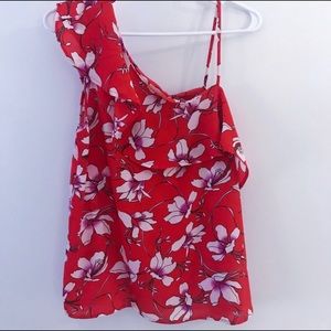 Floral Pink and Red Asymmetrical Top